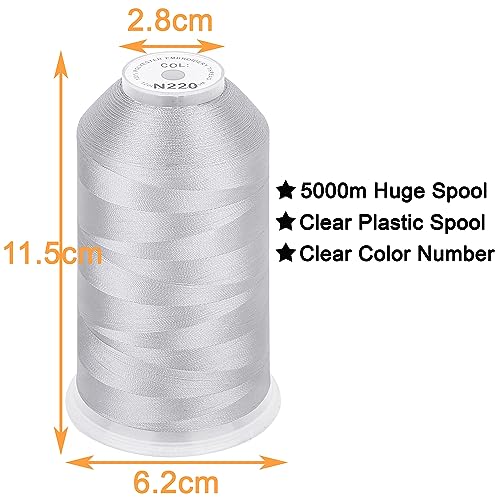 Image of New brothread - Single Huge Spool 5000M Each Polyester Embroidery Machine Thread 40WT for Commercial and Domestic Machines - Silver Gray (Janome Color)