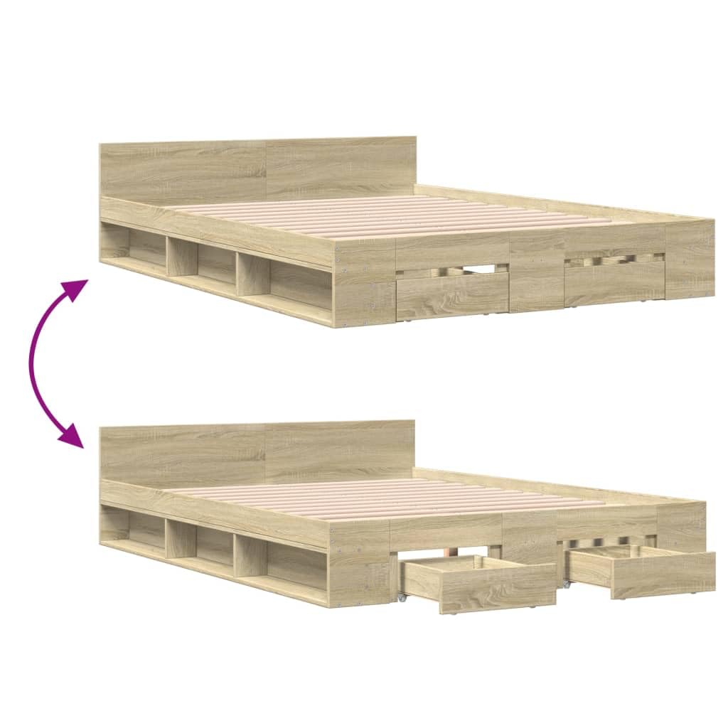 vidaXL Cama con cajones Madera ingeniería Roble Sonoma 150x200 cm