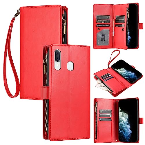 Étui portefeuille Galaxy A20E / A10E rouge avec bandoulière et porte-carte