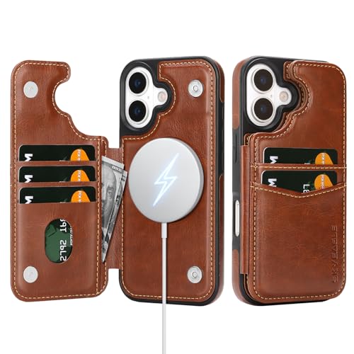 SkyEagle Compatible with Magsafe for iPhone 17 Wallet Case with Card Holder,Women Men Phone Case PU Leather Kickstand Flip Folio Protective Cover Credit Card Slots,for Apple 17 6.3",Brown by SkyEagle - Used condition - US$5.55