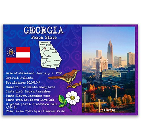 GEORGIA STATE FACTS postcard set of 20 identical postcards. Post cards with GA facts and state symbols. Made in USA.