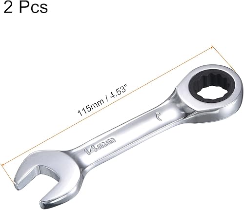 Miniatura 2 de uxcell Llave combinada de trinquete rechoncha de 0.551 in métrica 72 dientes 12 puntos herramientas terminadas en caja, CR-V 2 piezas