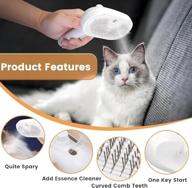 Cat Steam Brush 3 in 1 Pet Hair Grooming Brush with Steam and Release Button for Indoor Cats Pets Dogs Hair Removal Shedding-mWNAgmim