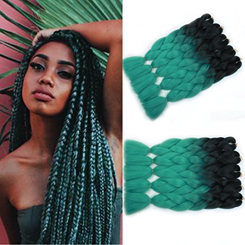 MSHAIR Ombre Jumbo Braiding Hair Extension Synthetic Kanekalon Fiber for Twist Braiding Hair Black/Green Color 24 Inch 5 Pieces/lot
