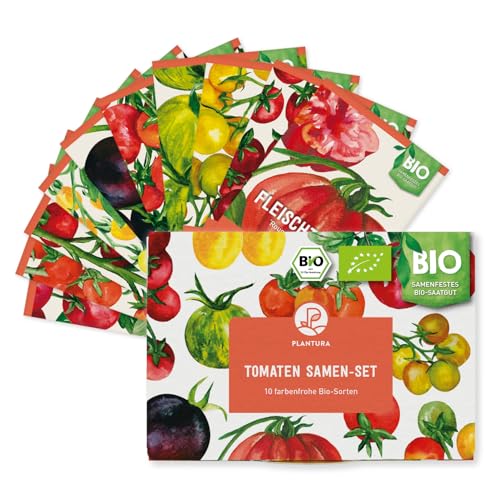 Plantura Bio-Tomaten Samen-Set, samenfestes Bio-Saatgut für Garten & Balkon, keimstarke Samen, 10 Sorten für bis zu 50 Tomatenpflanzen