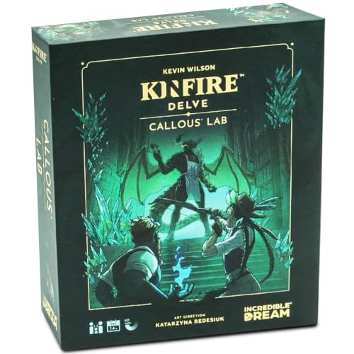 Kinfire Delve : Laboratoire de Callous : jeu de cartes et de dés tactique solo ou à 2 joueurs, aventure axée sur les puzzles, rejouable, à partir de 14 ans, 60 minutes de jeu (partie de l'univers