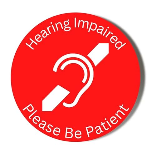 Gift Insanity White Medical Alert - Hearing Impaired Please Be Patient - Red Background - 10 X 49Mm (1.9 Inches) Stickers