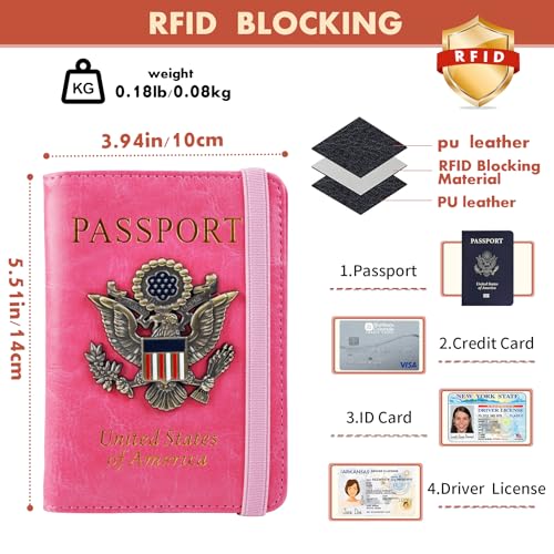 Image of Passport Holder Cover Travel Wallet RFID Blocking Passport Wallets Family Organization Personalized Wallet Case for Men and Women Travel Must Haves (Pink)