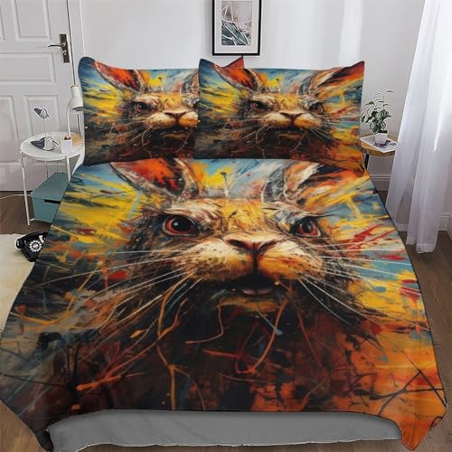 Housse de couette anti-pli parures de lit lapin en microfibre coton king size - 2