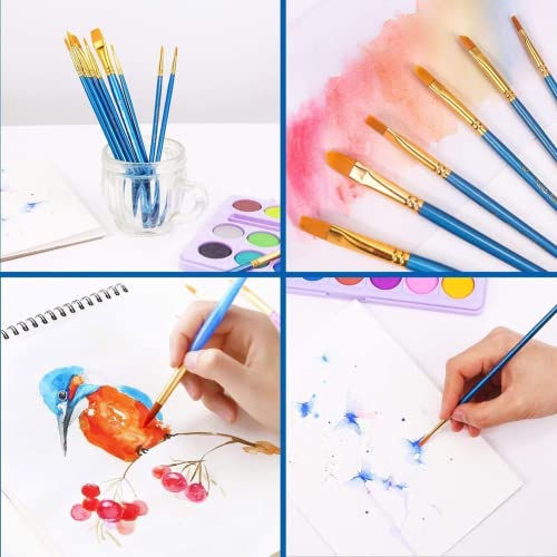 Image of Acrylic Paint Brush Set, 1 Packs / 10 pcs Watercolor Brushes Painting Brush Nylon Hair Brushes for All Purpose Oil Watercolor Painting Artist Professional Kits