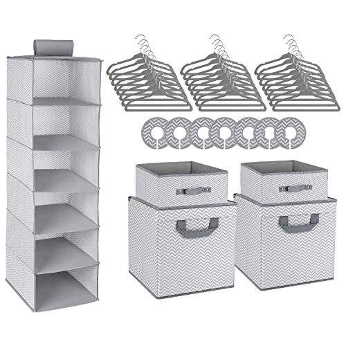 Image of Minnebaby 42-Piece Nursery Organizer Storage Closet Set, Chevron Pattern, Grey