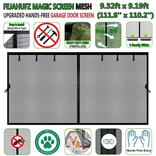 Image of Magnetic Garage Door Screen 9x9ft for 1 Car, Doors Durable Fiberglass Heavy Duty Mesh Magnetic Net, Pets Friendly Retractable for Carport Garage Patio Porch (Black, 9x9ft)