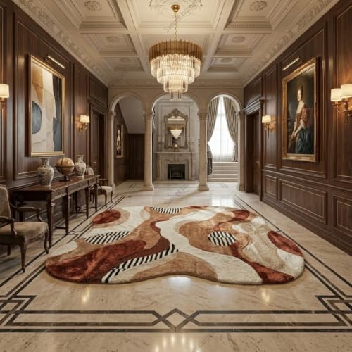 Image of SWEET HOMES Handwoven Shaggy Abstract Area Rug | Ultra Soft Plush Irregular Carpet, 10 x 12 Feet (305 x 366 cm), Brown Ivory