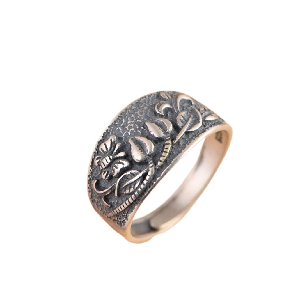 HGJH Ring Silber 925 Damen, 925 Sterling Silber Damen Schmetterling Lotusblume Verstellbare Ringe Vintage Ethnische Matte Verstellbare Ringe Energie Charme Hochzeit Schmuck Geschenke Für Männer Damen