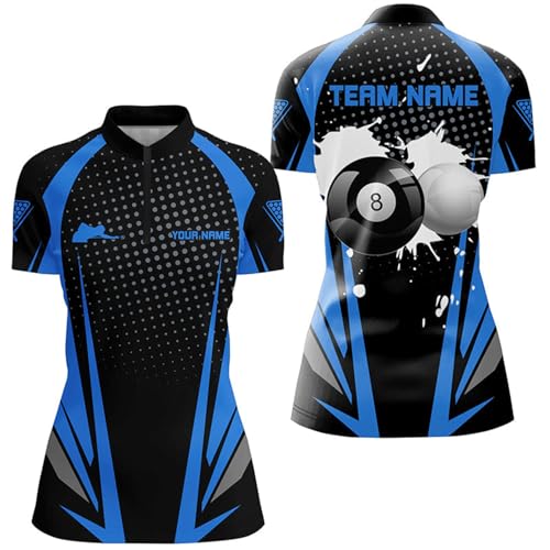Personalized Paint Billiard Balls Black Blue 3D Quarter Zip Shirts for Women 8 Ball Billiards Shirts V1088