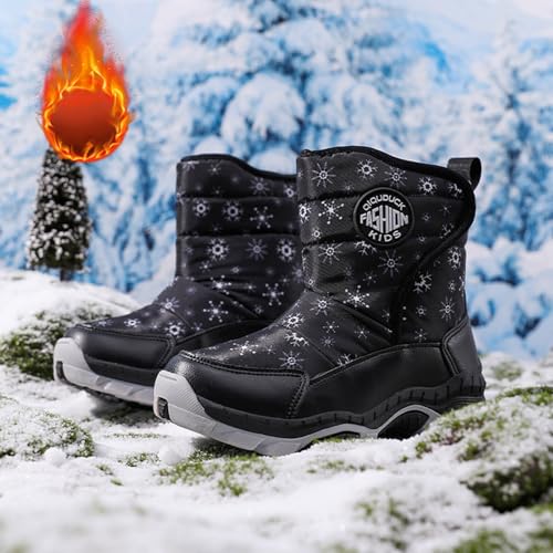 IWIHMIV Girls' Hiking Boots Children's Outdoor Winter Shoes Boys Comfortable Warm Thick Plush Short Boots 6