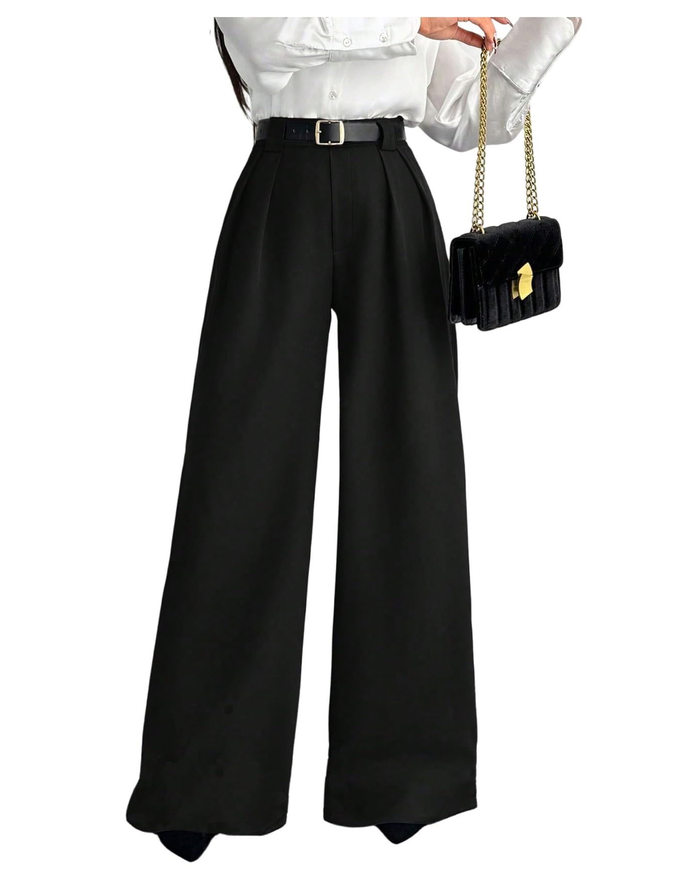 GORGLITTER Womens High Waisted Trousers Dress Pants Dressy Casual Wide Leg Straight Business Casual Work Slacks Pants