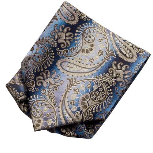 Image of Hi-Tie Silk Ascot for Men Self Tie Men's Cravat and Flower Lapel Pin Handkerchief Cufflinks Set for Wedding Party