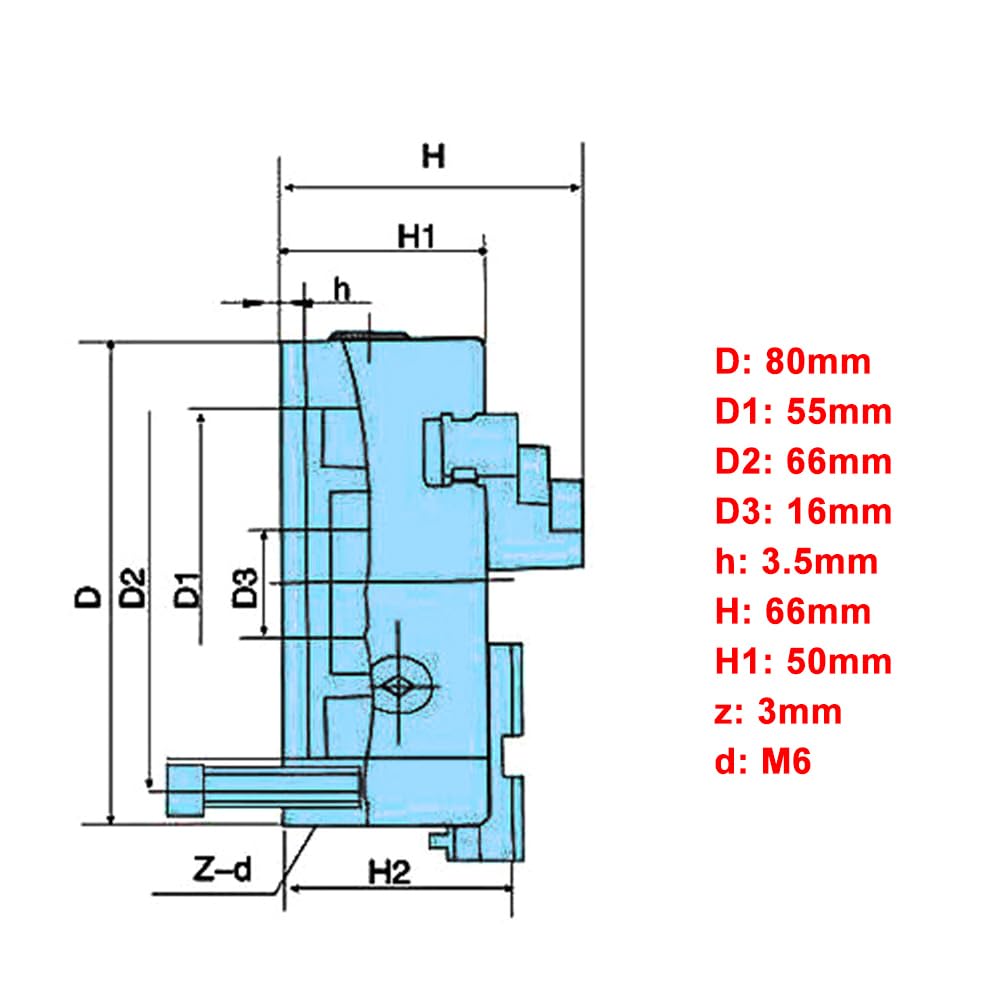 Mandril de torno autocentrante de 3 mordazas de acero plateado de 80 mm y 3", n.° K11-80 para máquinas de rectificado, taladrado y fresado