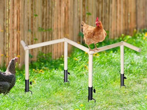 Image of Large Chicken Perch Toy for Coop, Wooden Chick Perch Stand with Metal Ground Plug, Chicken Coop Backyard Poultry Accessories, Suitable for Poultry Rooster Chicks Large Bird Parrot