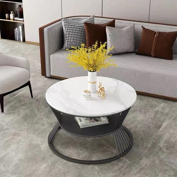 Image of EDEUEQUE Modern Coffee Table Round Simple Tables with Storage Shelf with 1-Tier Storage Shelves, Metal Center Table Minimalist Cocktail Tea Table for Living Room, Office (Black White)