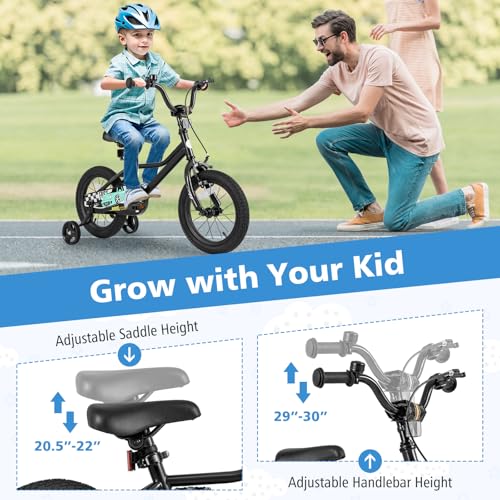 Image of BABY JOY Kids Bike, 12 14 16 18 Inches Car Pattern Sporty Bicycle w /Removable Training Wheels, Hand & Coaster Brakes, Adjustable Seat & Handlebar, Girls Boys Bike