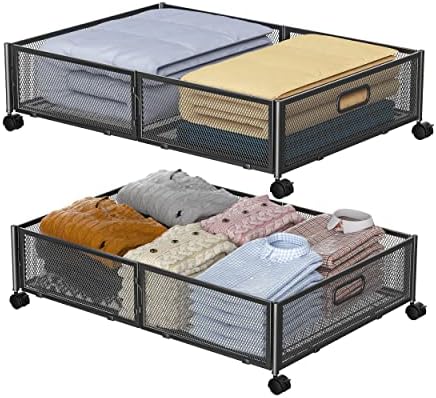BIETCR Under Bed Storage with Wheels, Underbed Storage Containers Drawers, Under Bed Shoe Storage Organizer for Bedroom Clothes Shoes Blankets (2PCK, BLACK)