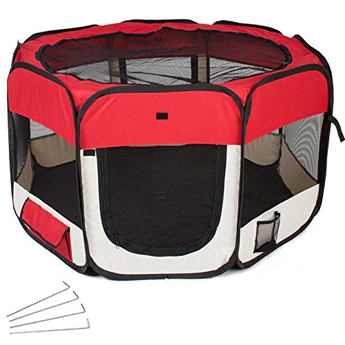 BAKAJI Box Recinto Grande Tenda Pop-UP per Cagnolini Cuccioli e Piccoli Animali, Cuccia Pieghevole Salvaspazio da Viaggio, Recinzione per Animali, 125 x 125 x 64 cm, per Interno ed Esterno (Rosso)
