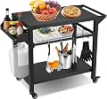 Spurgehom Outdoor Grill Cart, Pizza Oven Stand Table with Wheels Dining Cart Table for Outside Patio, Movable Kitchen Cooking Prep Table BBQ Cart with Mesh Racks for Home Party, Bar, Camping
