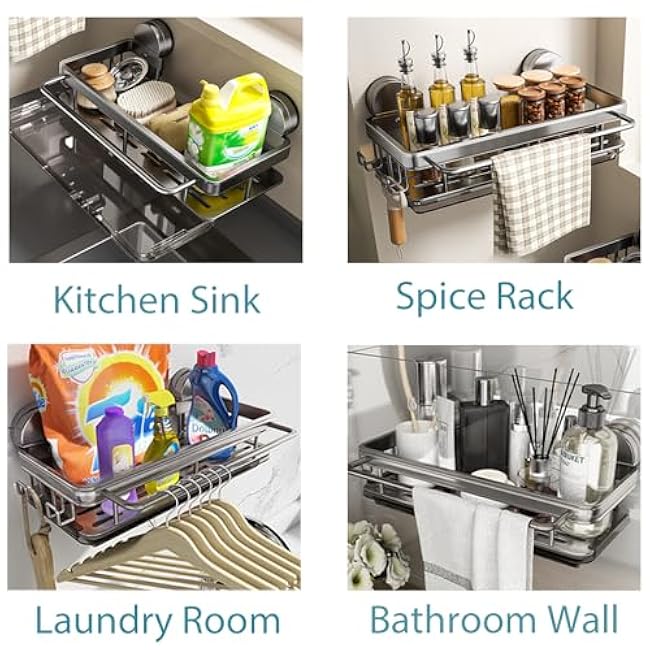 Suction Cup Sponge Holder for Kitchen Sink,Kitchen Sink Organizer and Storage for Sponge,Soap,Dish Brush,Scrubber,Rustproof Stainless Caddy Home Decor Essentials Accessories