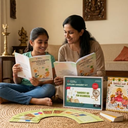 Image of Sanskrit Learning Books for Kids | 3 Sanskrit Books for Beginners with Stories, Shlokas-Mantras, 20+ Activities, Flashcards & Make Your Own Manuscript