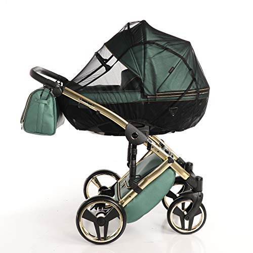 Original Junama Diamond Fluo-Line Reisesysteme Kinderwagen 2in1 3in1 4in1 + Schlafsack + Handmuff + Sonnenschirm + Originalzubehör Exclusive Prams (3in1, Gold-Grün 02)