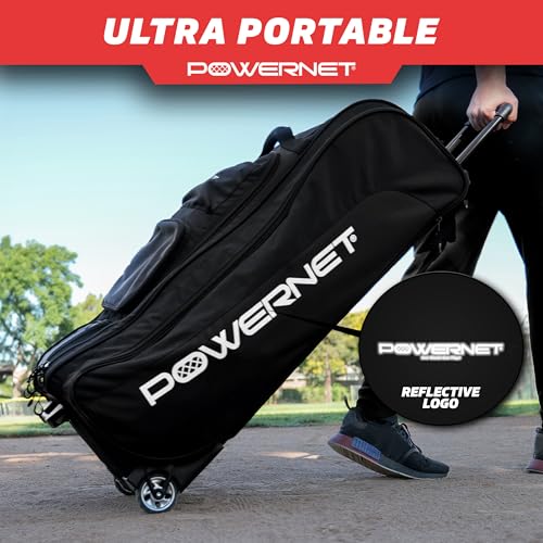 PowerNet Optimus Catcher's Bag, Rolling Equipment Bag Holds All Baseball & Softball Gear, 7 Internal Bat Sleeves, Cleat Compartment, Personalization Panel & Hooks