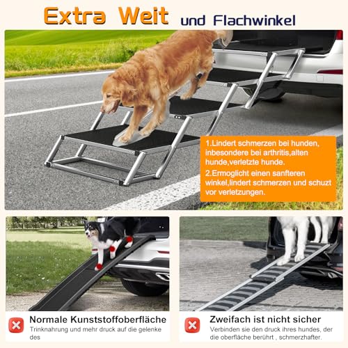 Hundetreppe Für Große Hunde, Extra Breit 4 Stufen Hunderampe Klappbar, Leichte Und rutschfeste Hundetreppe Für Auto, Lastwagen Und SUV, Unterstützung Bis 100 KG
