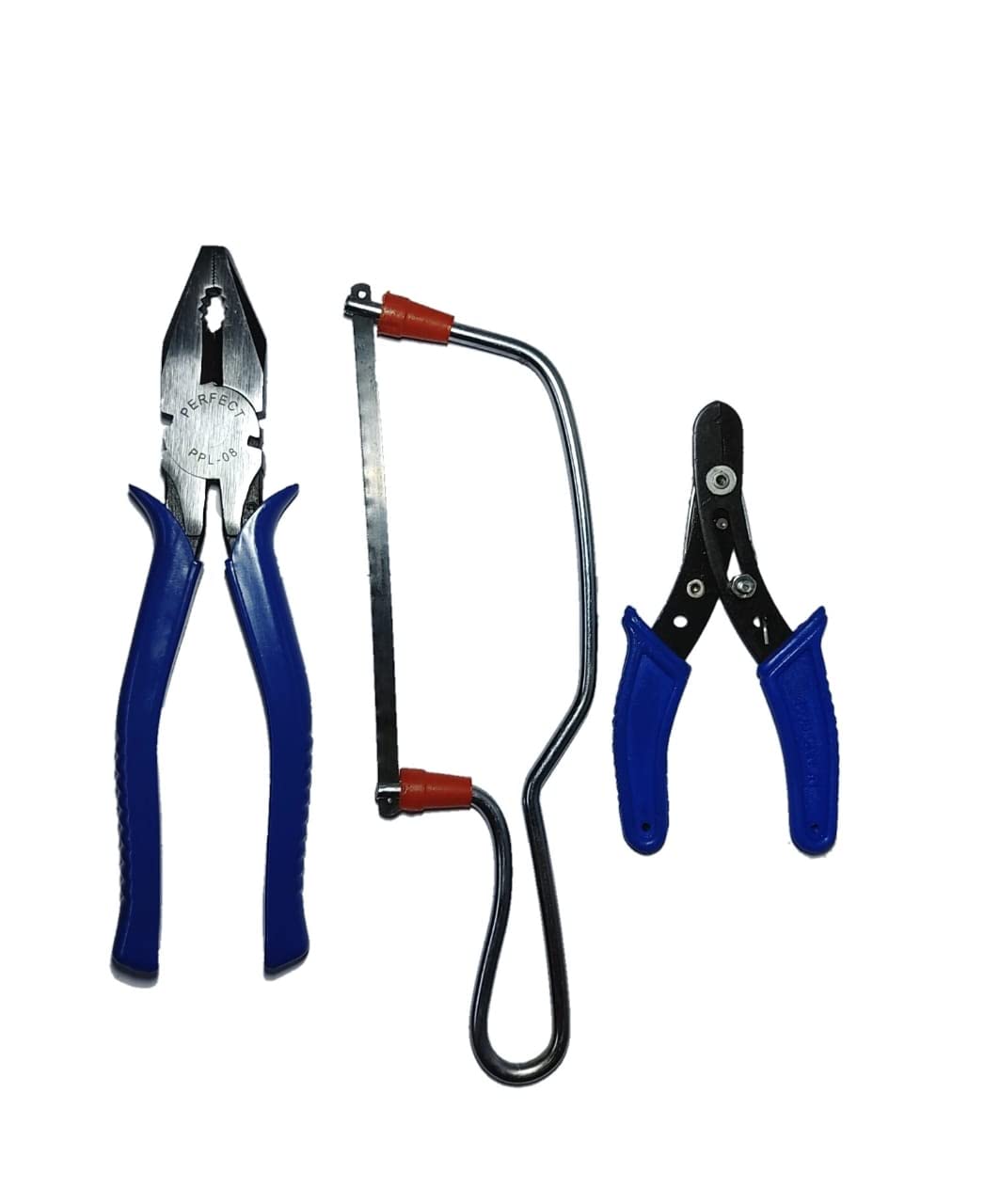 PERFECT TECHPERFECT TECH COMBO OF 3 PCS 8 INCH PLIER & 5 INCH WIRE STRIPPER & JUNIOR HACKSAW FRAME WITH BLADE