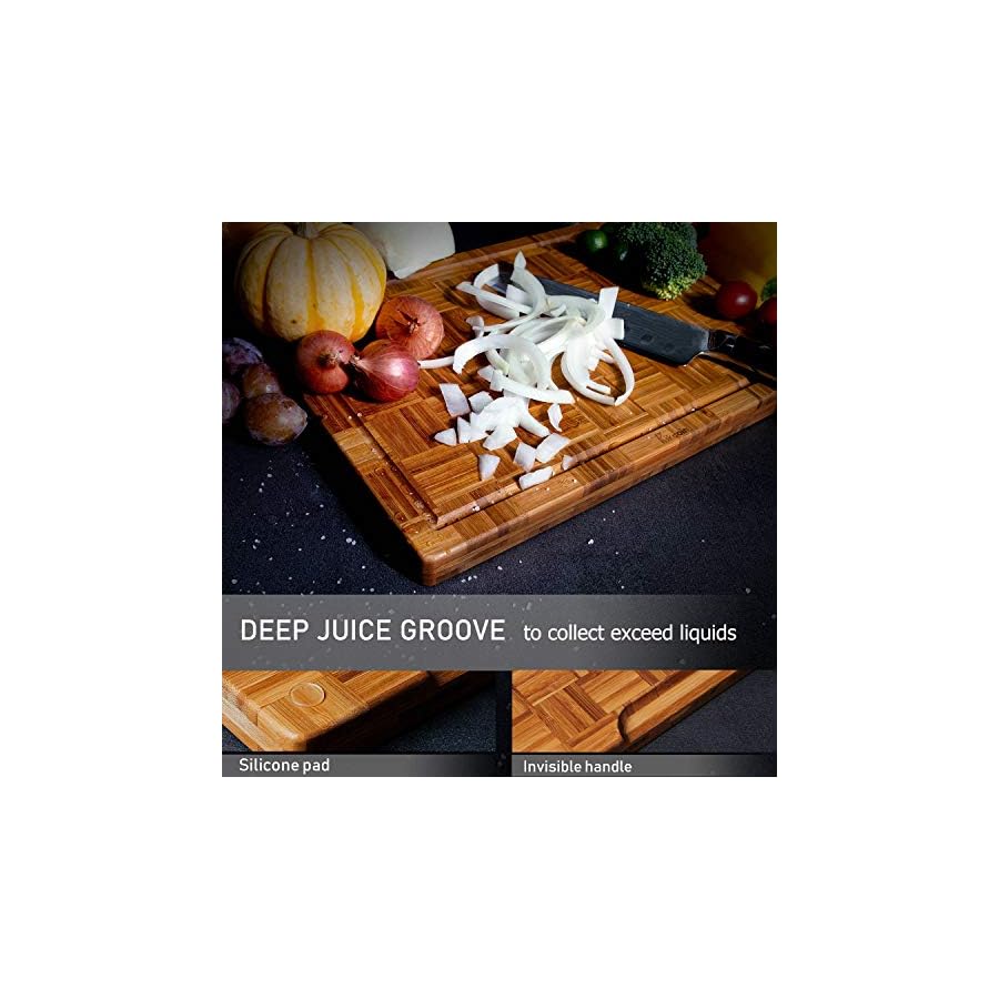 Extra Large Bamboo Cutting Boards, (Set of 3) Chopping Boards with Juice Groove Bamboo Wood Cutting Board Set Butcher Block for Kitchen, End Grain Serving Tray by Kikcoin
