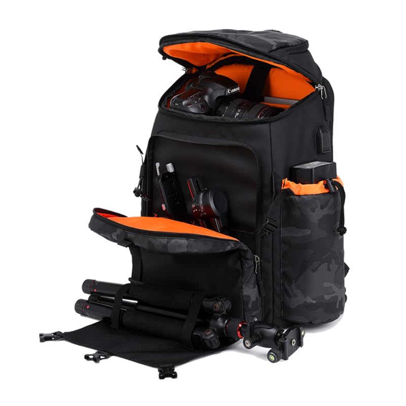 TUCENGCamera Backpack DSLR/SLR/Mirrorless Case Large Men&Women Photography Bag with Laptop Compartment&Tripod Holder (Orange)…