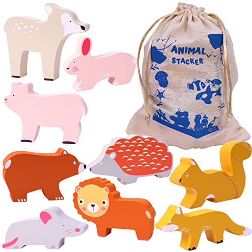 Image of Toyshine Wooden Zoo Animal Blocks Stacking and Balancing Toy, Toddler Wood Animal Figures Blocks Imaginative Play, Preschool Educational Toys and Stack Balance Games for Kids - M2