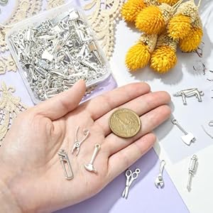   KitBeads-100pcs-Antique-Silver-Tool-Charms-Alloy-Hammer-Wrench-Charms-10-Styles-Home-Tool-Charms-for-Jewelry-Making-Bulk-Bracelets