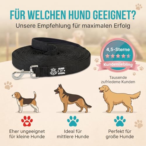 HUND IST KÖNIG Schleppleine 10m für Hunde - Hundeleine 10m mit Griffpolster - Robuste Hunde Schleppleine, wasserabweisend & schmutzunempfindlich - für erfolgreiches Hundetraining inkl. eBook