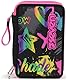 Seven Mäppchen, Mehrfarbig, Federtasche für Schreibwaren, Etui mit Stiften, Kugelschreiber, & mehr, 3 Fächer, Mädchen & Jungen, Schule - Grundschule, XXL Iridescent rosa/schwarz Sterne