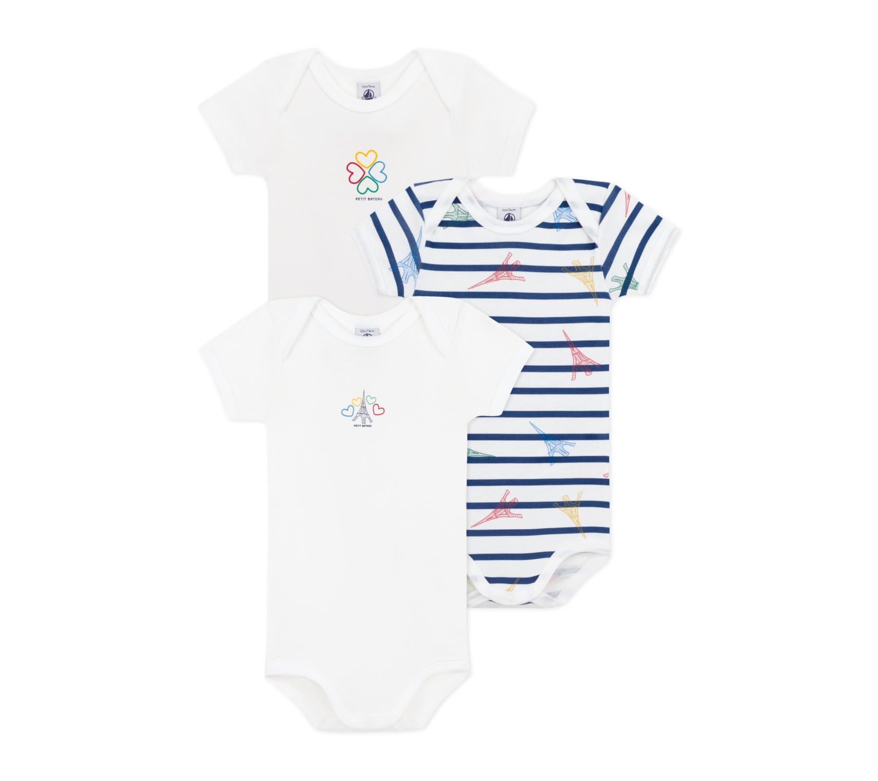 Babies' Paris-themed short-sleeved cotton bodysuits - 3-Pack SIZES 3-36 MONTHS