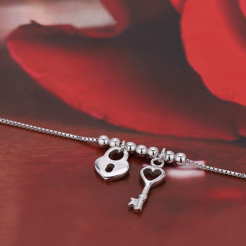 Vanbelle Sterling Silver Jewelry - Rhodium Plated with 925 Stamp - Hanging Lock & Key Bracelet - Elegant Handcrafted - for Women - 6.5" long + 1" extender - Image 6