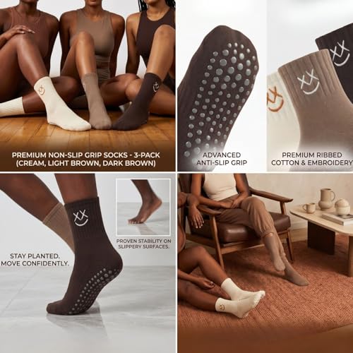 Image of Soxbang 3 /6 Pairs Cute Pilates Socks with Grips,Yoga Socks Barre Sock Non Slip Grip Embroidery for Barre Ballet Workout