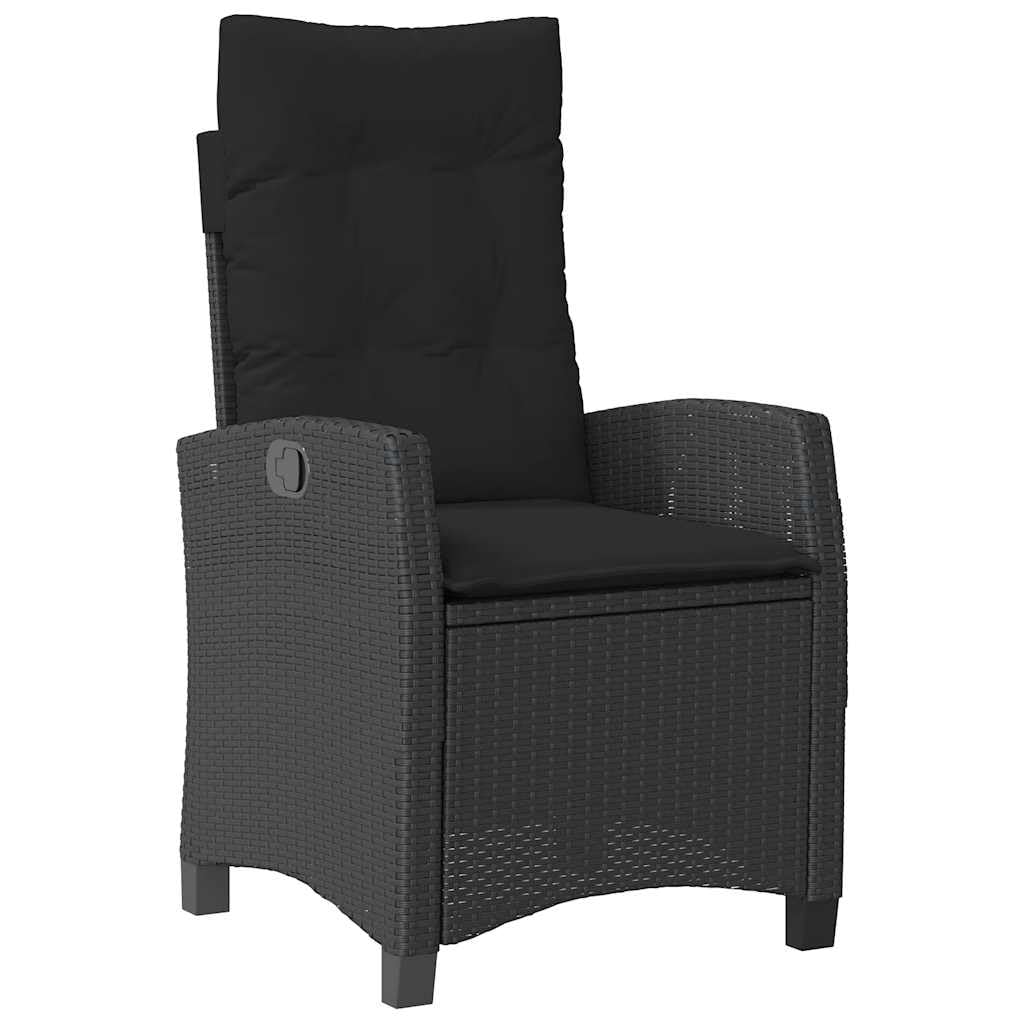 Fengshui Fotel ogrodowy, czarny, z polirattanu, regulowany, z poduszką