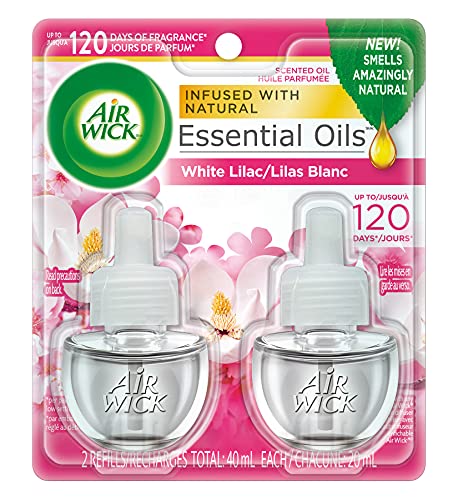 Air Wick White Lilac Scented Oil, (Blend of Cherry & Magnolia blossom combined with elegant Jasmine & apple notes) 0.67 oz, Pack of 2