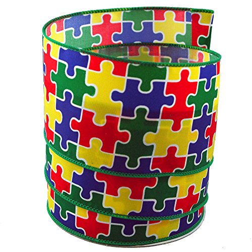 Autism Awareness Puzzle Satin Wired Ribbon #40-2.5in x 10yards