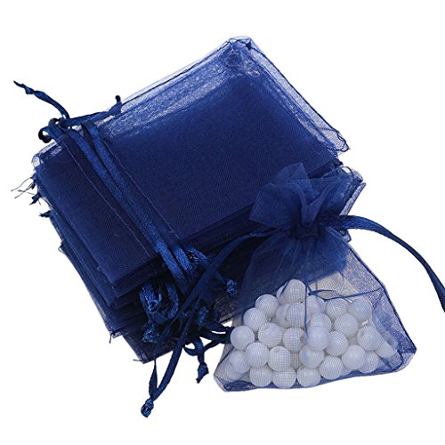 100pcs Pochettes de Cadeaux En Organza Sacs de Bijoux Pochettes Faveurs De Mariage Coloré - Bleu Marine, 135mm