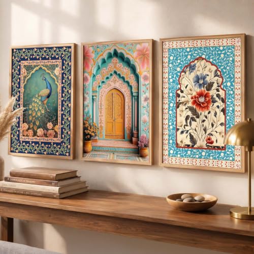 Image of kotart Paintings Home Decoration For Living Room Bed Room Hotel Wall Decor Digital Reprint | Indian Traditional Madhubani Wall Art Painting With Frame Set of 3 (13X17 inch)