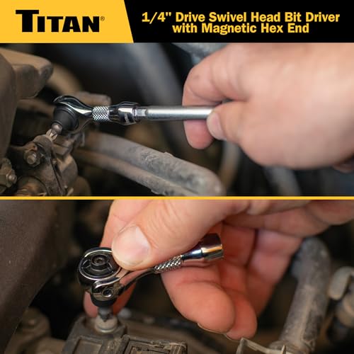 Titan 11340 1/4-Inch Drive x 2-1/4-Inch 90-Tooth Swivel Head Nano Ratchet with Hex Drive Handle by Titan - Image 6